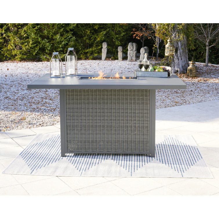 Transitional Gray Aluminum & Resin Wicker Outdoor Fire Pit Bar Table