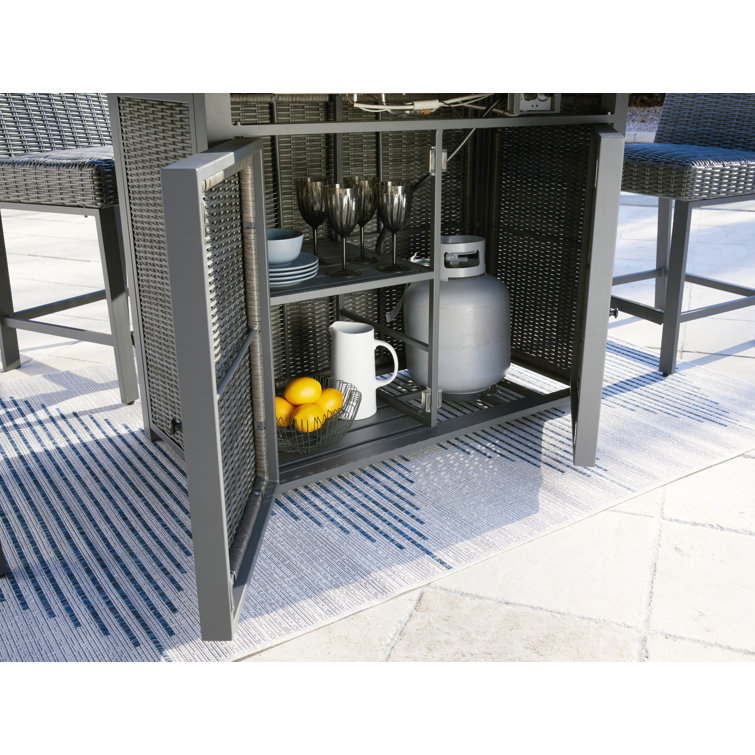 Transitional Gray Aluminum & Resin Wicker Outdoor Fire Pit Bar Table