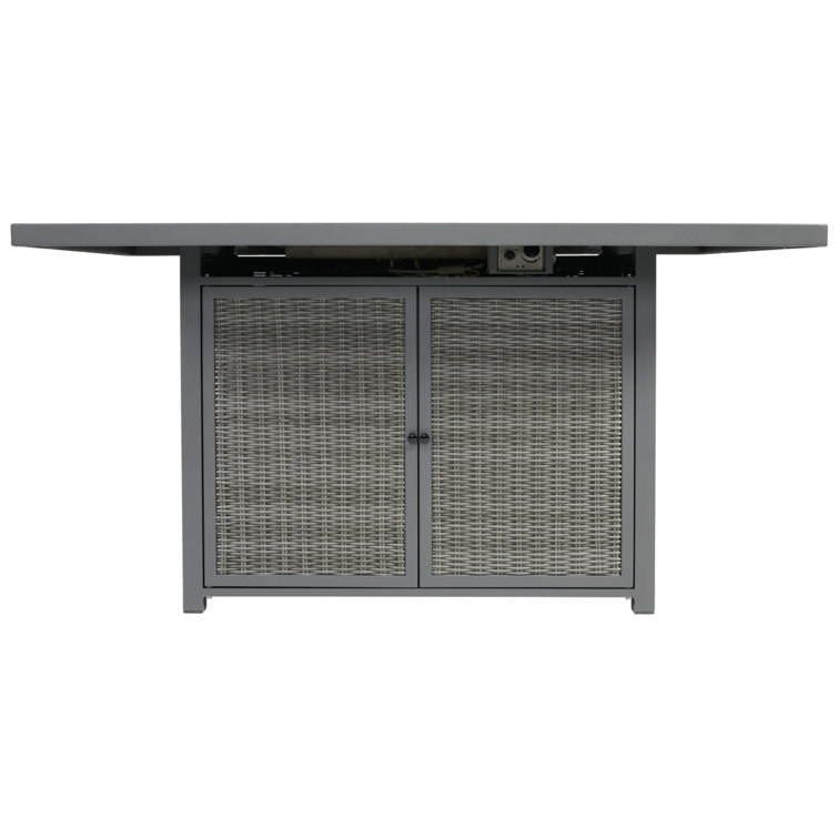 Transitional Gray Aluminum & Resin Wicker Outdoor Fire Pit Bar Table
