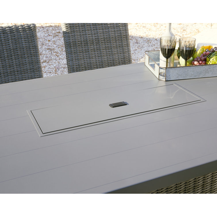 Transitional Gray Aluminum & Resin Wicker Outdoor Fire Pit Bar Table