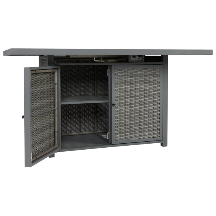 Transitional Gray Aluminum & Resin Wicker Outdoor Fire Pit Bar Table