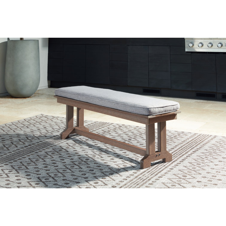 Emmeline Brown HDPE Outdoor Dining Bench with Cushion