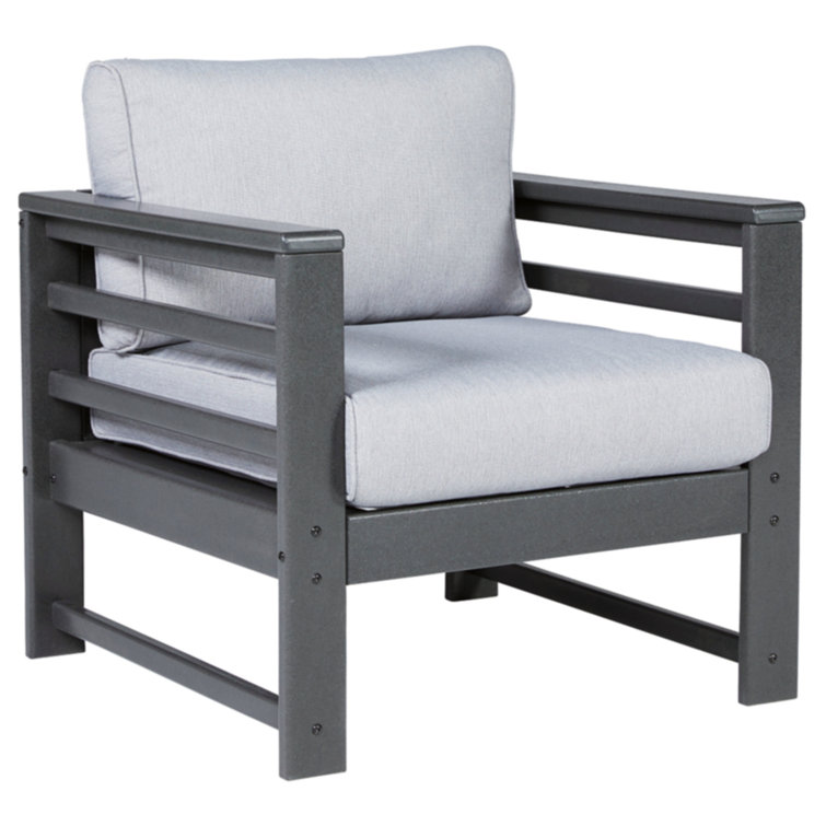 Charcoal Gray HDPE Outdoor Lounge Chairs with Cushions, Set of 2