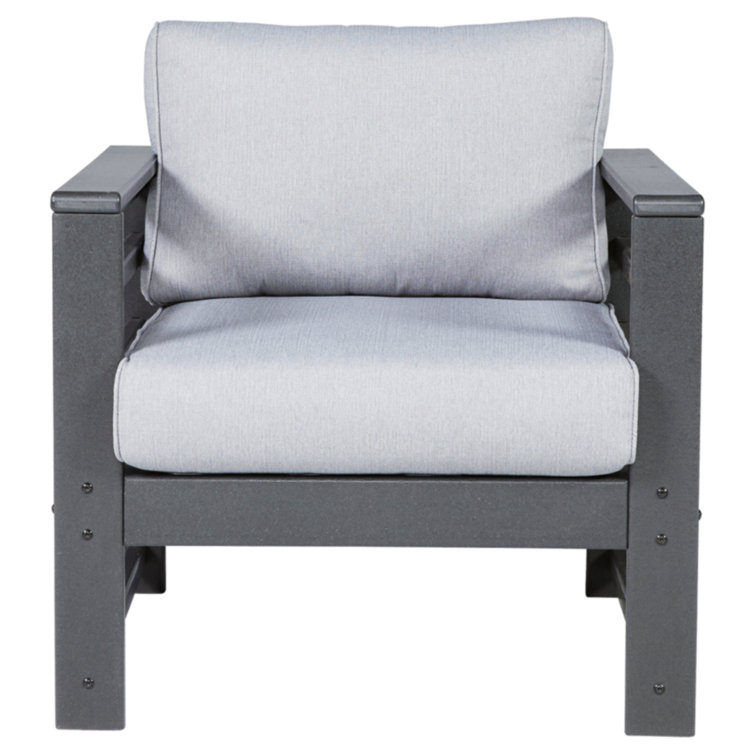 Charcoal Gray HDPE Outdoor Lounge Chairs with Cushions, Set of 2