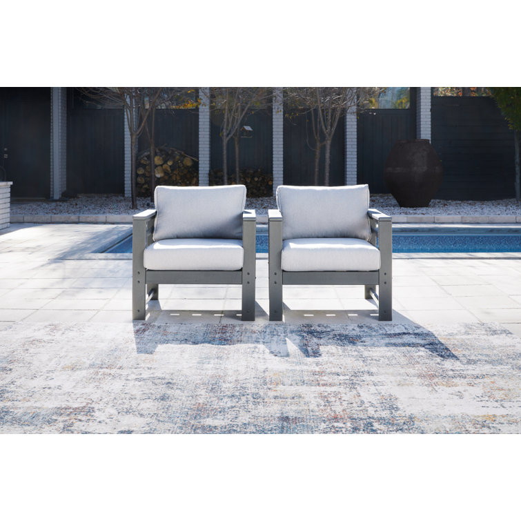 Charcoal Gray HDPE Outdoor Lounge Chairs with Cushions, Set of 2