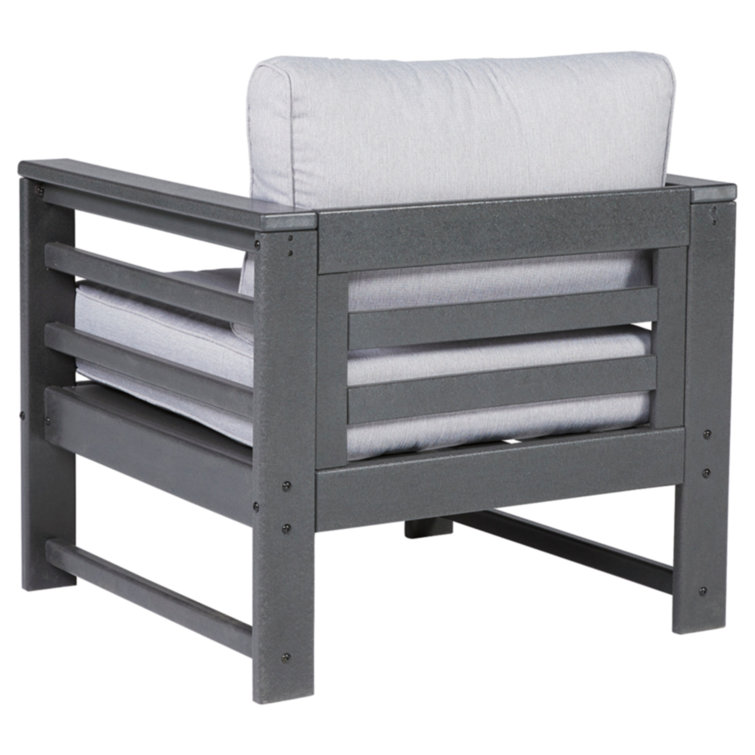 Charcoal Gray HDPE Outdoor Lounge Chairs with Cushions, Set of 2