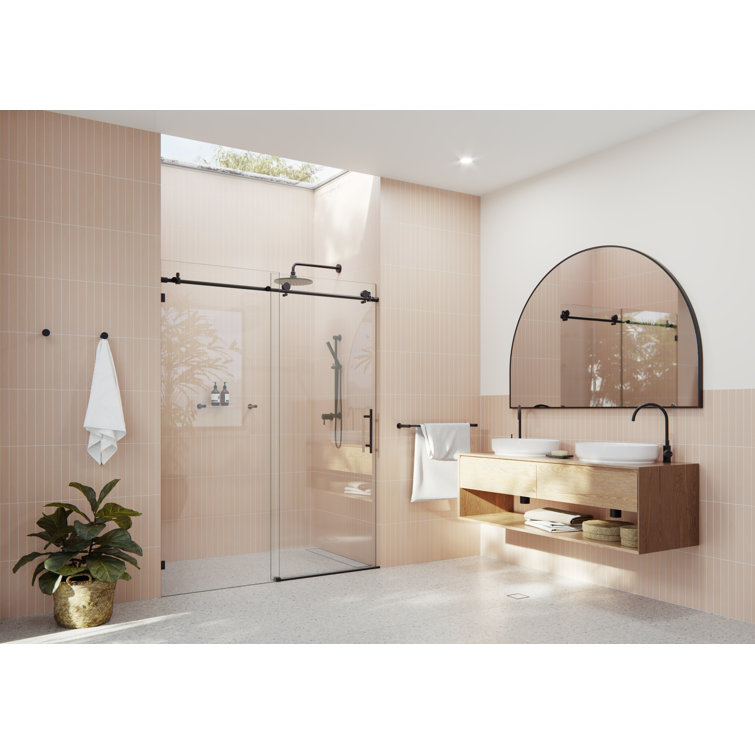 Eclipse Matte Black Frameless Sliding Shower Door with Clear Glass