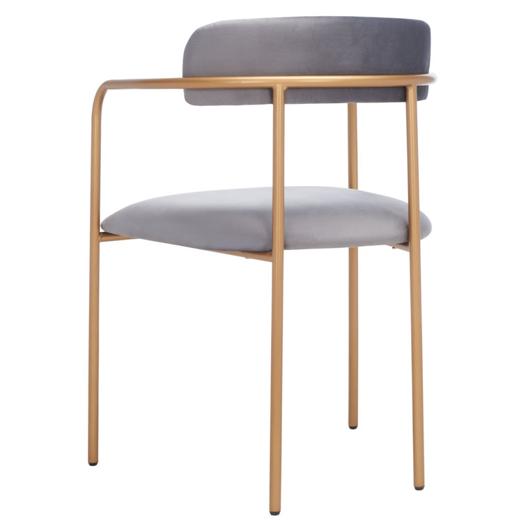 Elegant Dark Grey Velvet Upholstered Side Chair with Gold Metal Frame