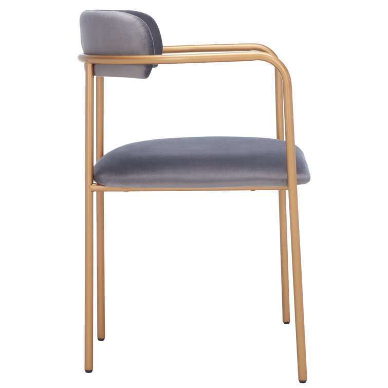 Elegant Dark Grey Velvet Upholstered Side Chair with Gold Metal Frame