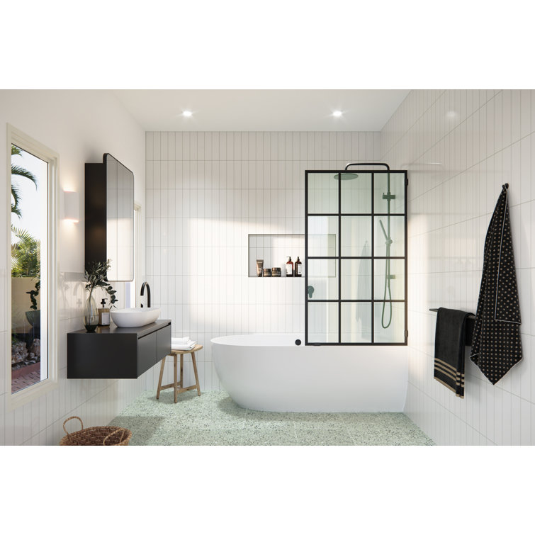 Matte Black 34" x 58.25" Frameless Glass Bathtub Door