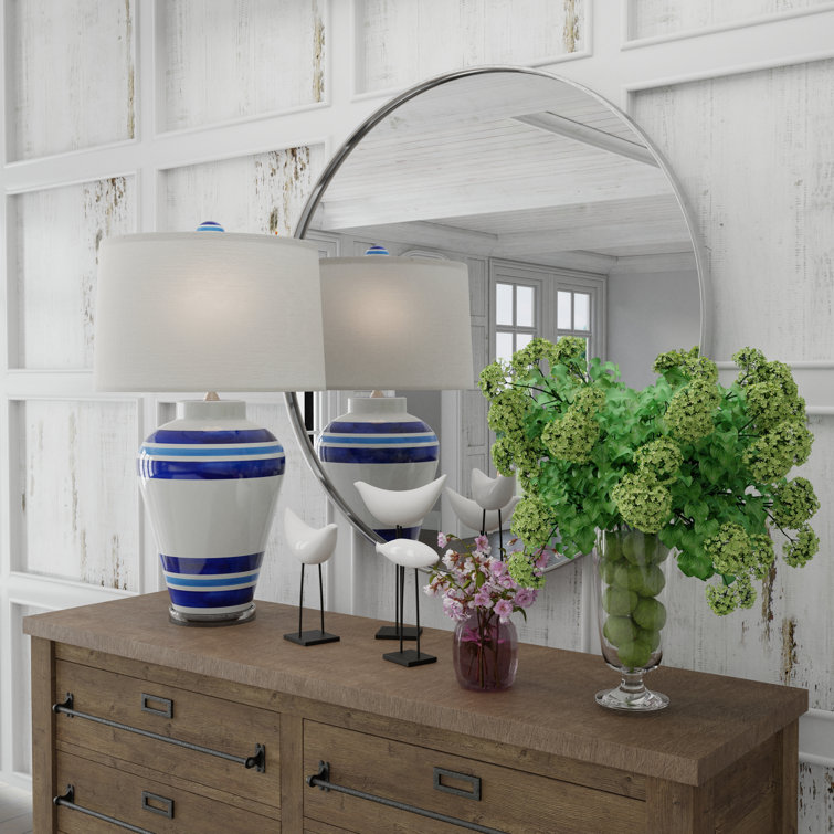 Oxford Blue Ceramic Table Lamp with Linen Shade