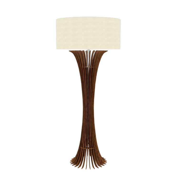 Imbuia Wood and White MDF Floor Lamp with Stone Accents