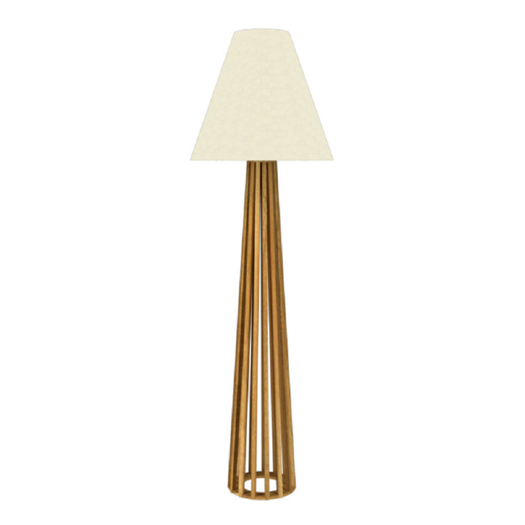 Louro Freijo Slatted Natural Wood Floor Lamp with Linen Shade