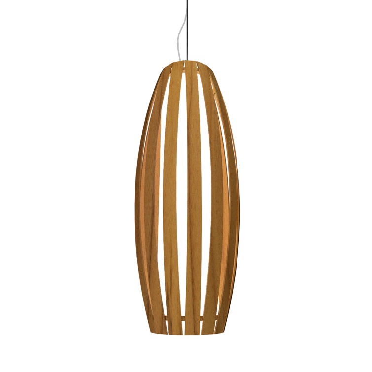 Teak Wood Slatted Pendant Light with LED