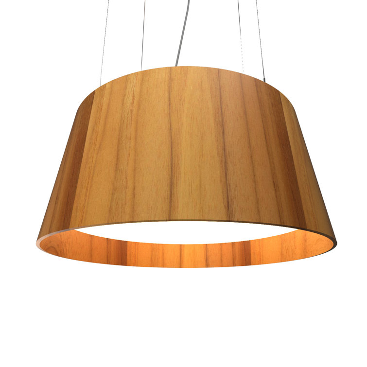Teak Drum LED Pendant Light with White Acrylic Diffuser