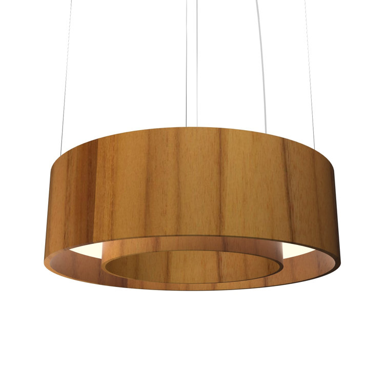 Teak Drum LED Chandelier with Black Cord