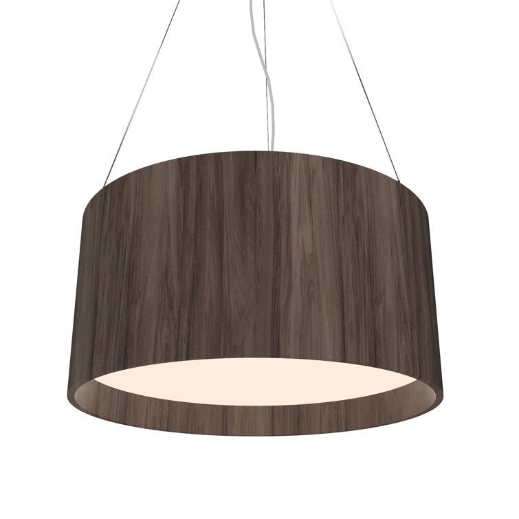 American Walnut LED Drum Pendant Light with Acrylic Diffuser