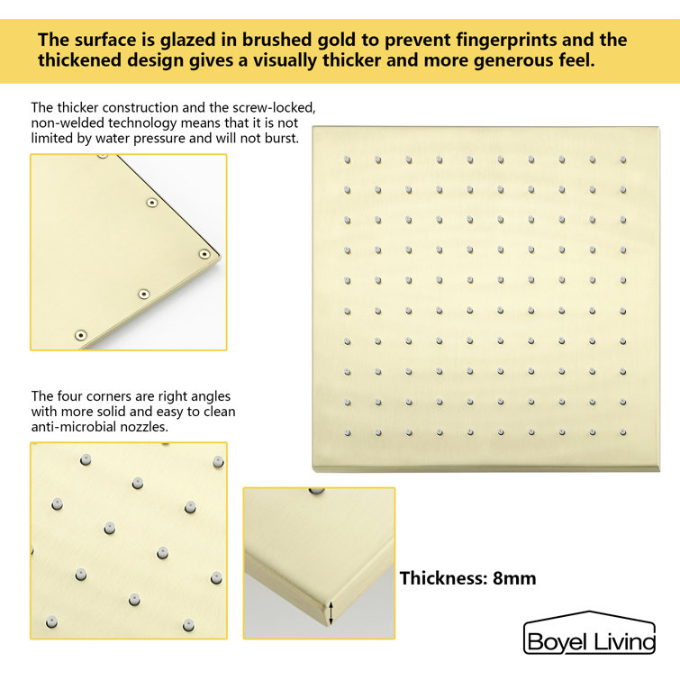 Brushed Gold 10'' Square Wall Mounted Rain Shower System