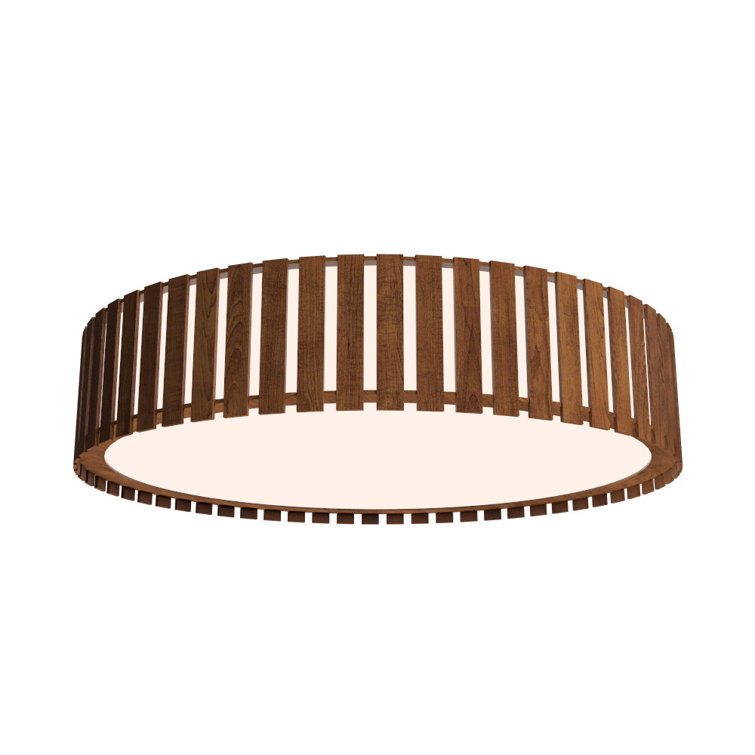 Imbuia Wood LED Drum Flush Mount Ceiling Light