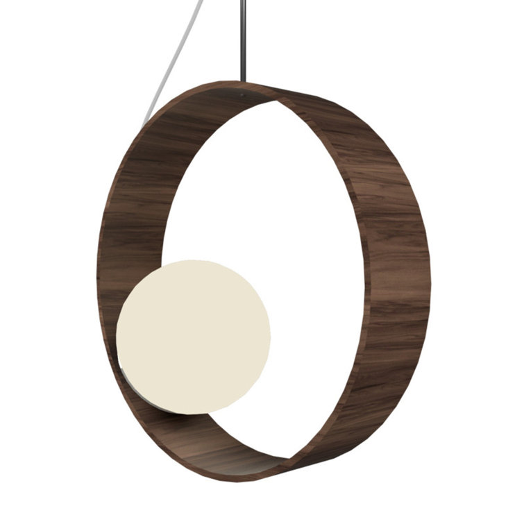 American Walnut and Frosted Glass Geometric Pendant Light