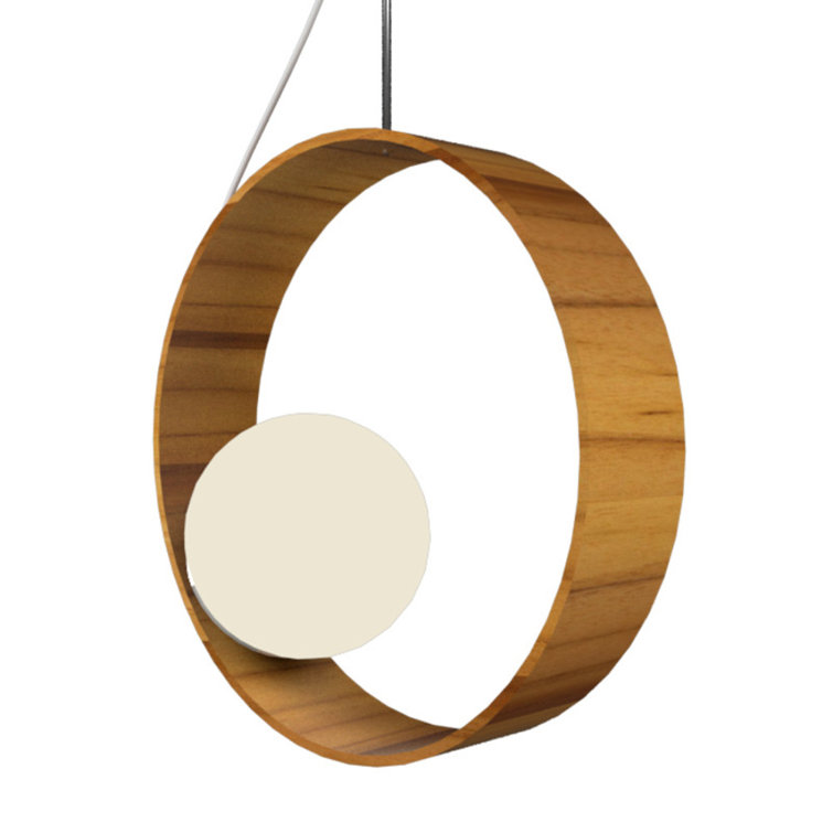 Teak and Frosted Glass Geometric Pendant Light