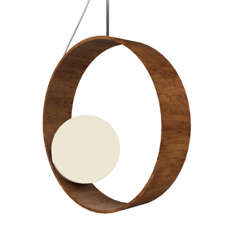 Imbuia Wood and Frosted Glass Geometric Pendant Light