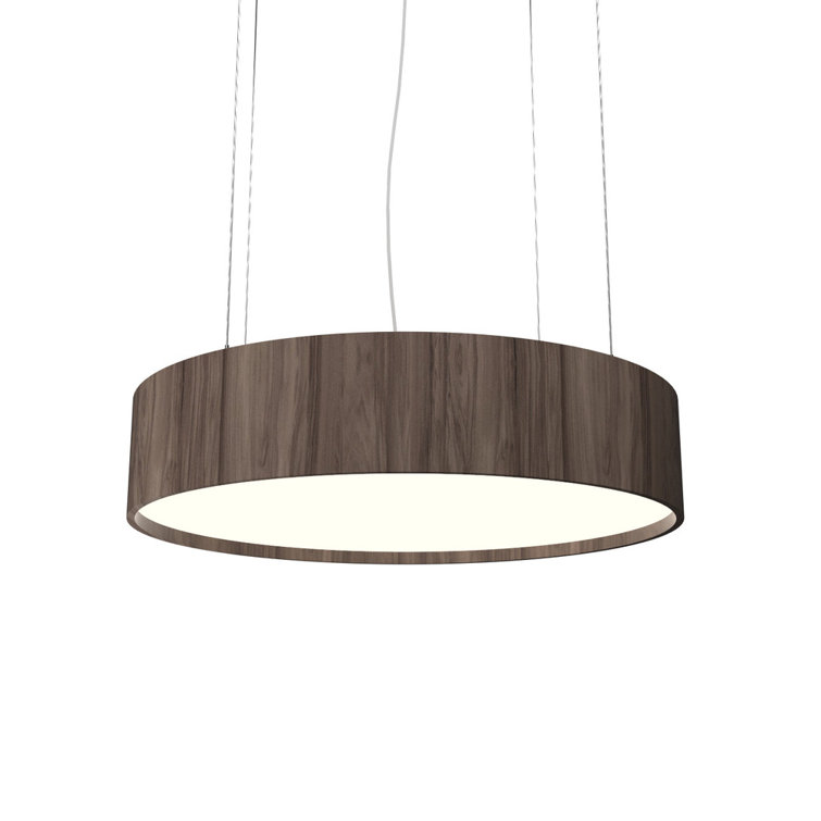 American Walnut LED Drum Pendant Light with White Diffuser