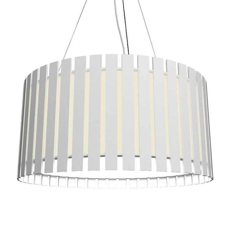 Teak and White Acrylic LED Drum Pendant Light