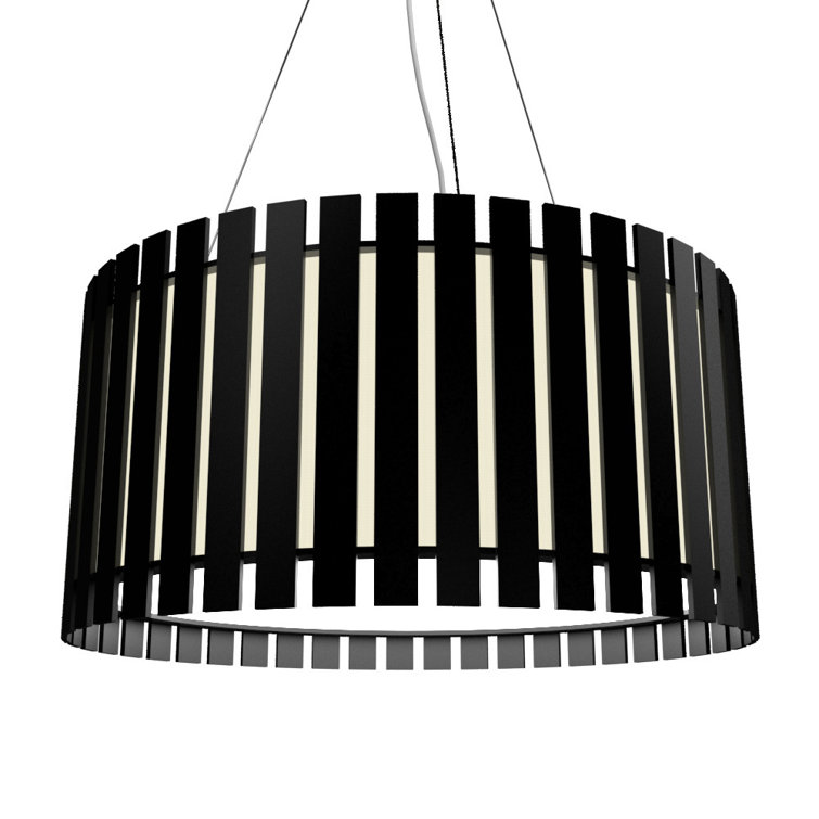 Teak and White Acrylic LED Drum Pendant Light