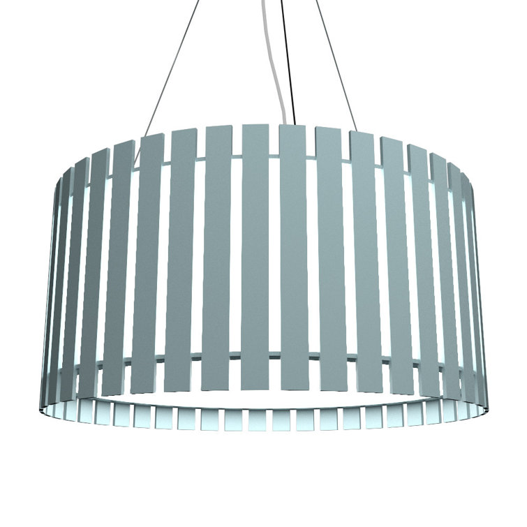 Teak and White Acrylic LED Drum Pendant Light