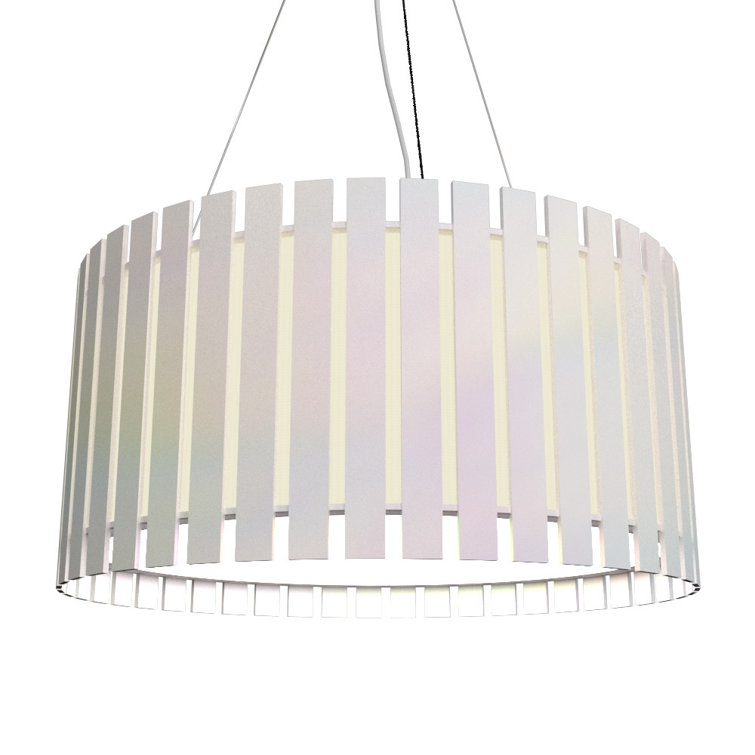 Teak and White Acrylic LED Drum Pendant Light
