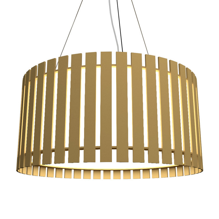 Teak and White Acrylic LED Drum Pendant Light