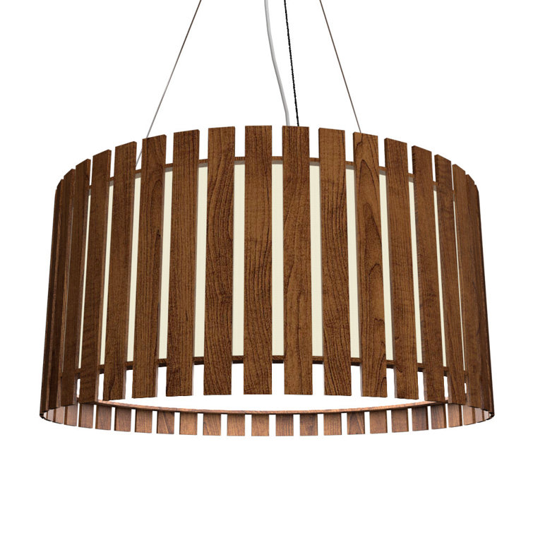 Imbuia Wood Drum Pendant Light with White Acrylic Diffuser