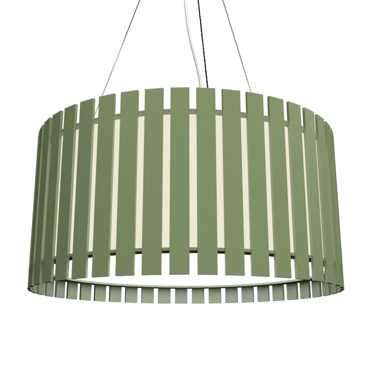 Teak and White Acrylic LED Drum Pendant Light