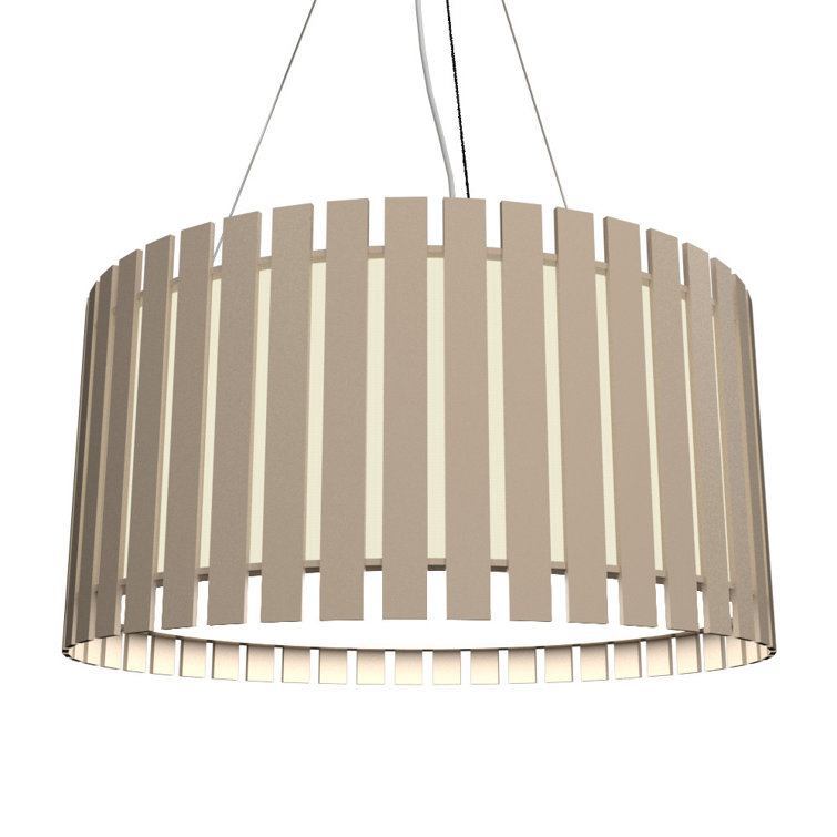 Teak and White Acrylic LED Drum Pendant Light