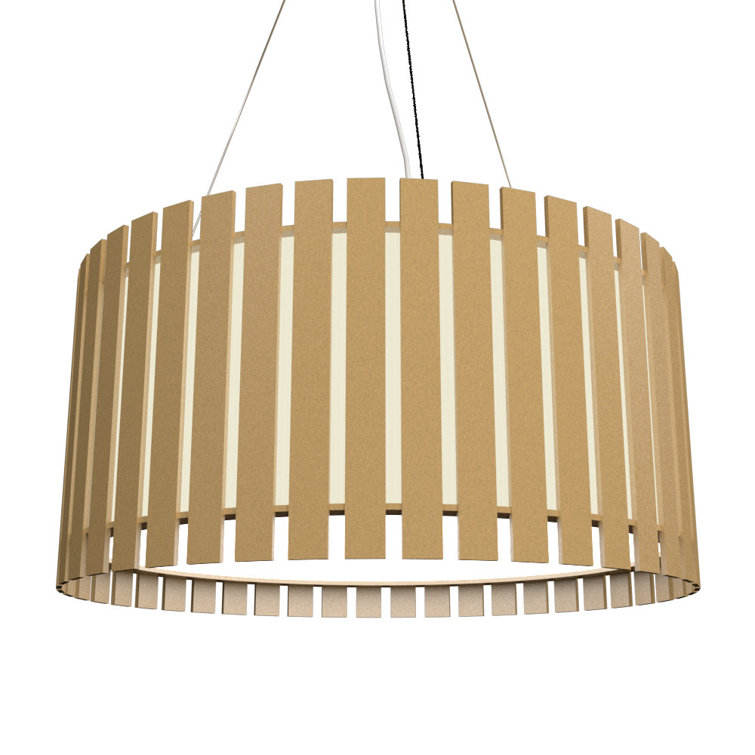 Teak and White Acrylic LED Drum Pendant Light