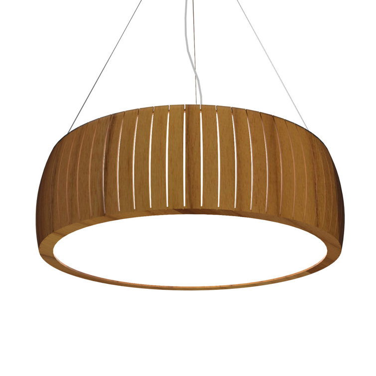 Teak Drum LED Pendant Light with Acrylic Diffuser