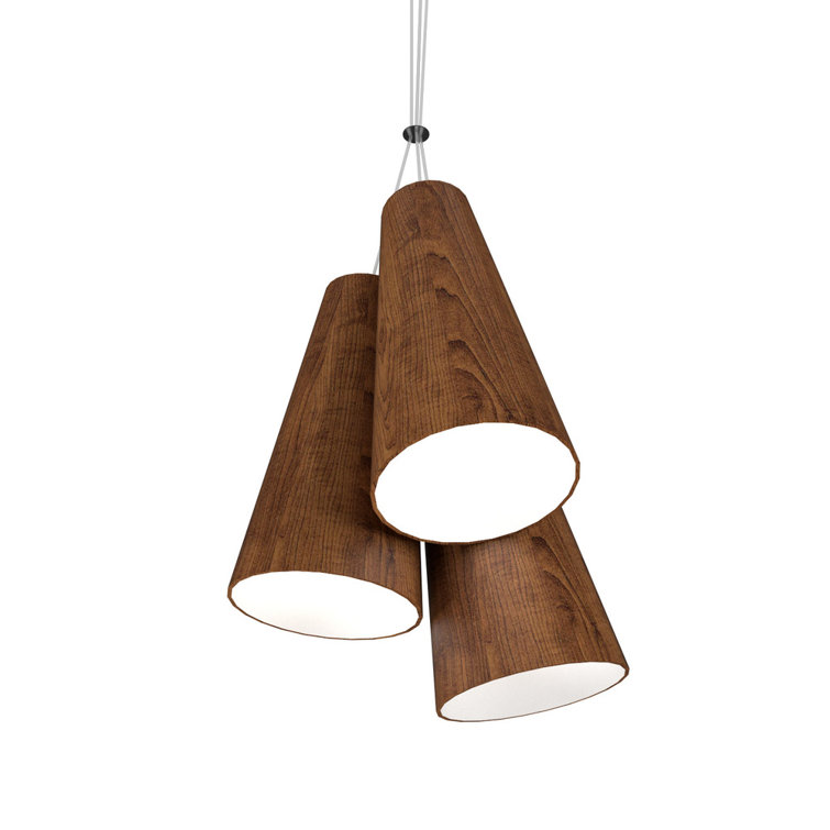 Imbuia Wood Triple Conical Pendant Light