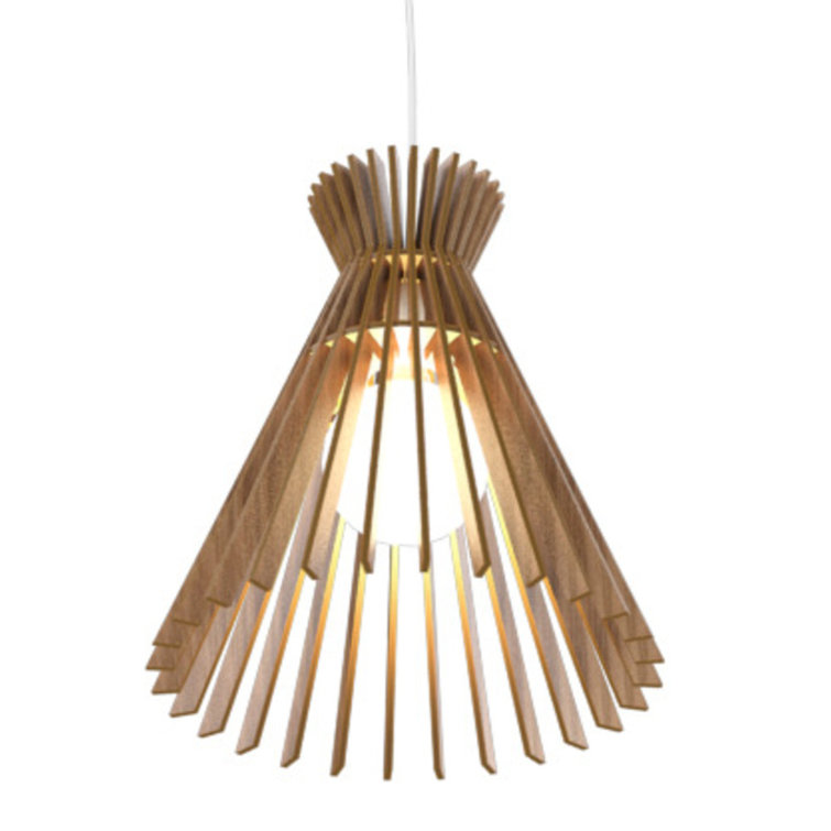 American Walnut Geometric Pendant Light with Glass Shade
