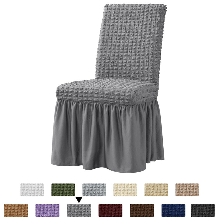 Gray Stretchable Dining Chair Slipcover with Ruffle Skirt