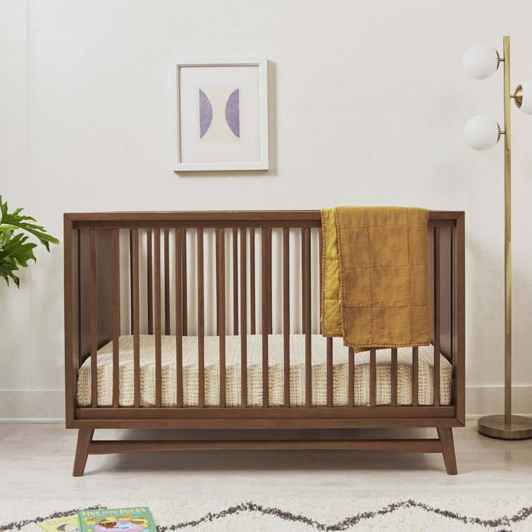 Natural Walnut Mid-Century Modern 3-in-1 Convertible Crib