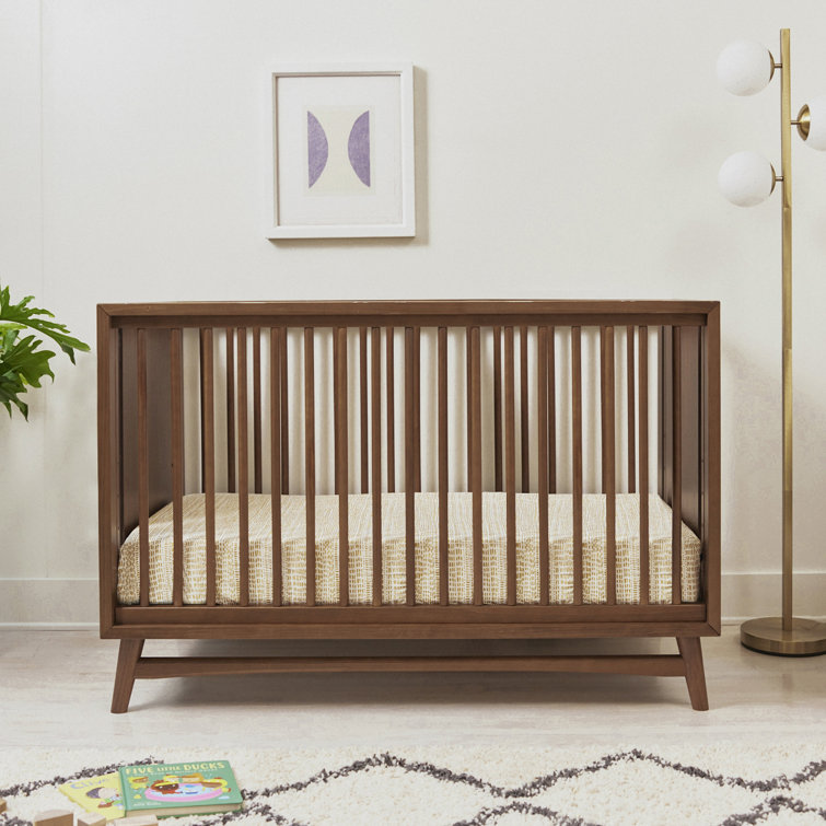 Natural Walnut Mid-Century Modern 3-in-1 Convertible Crib