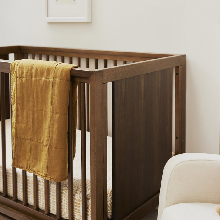 Natural Walnut Mid-Century Modern 3-in-1 Convertible Crib