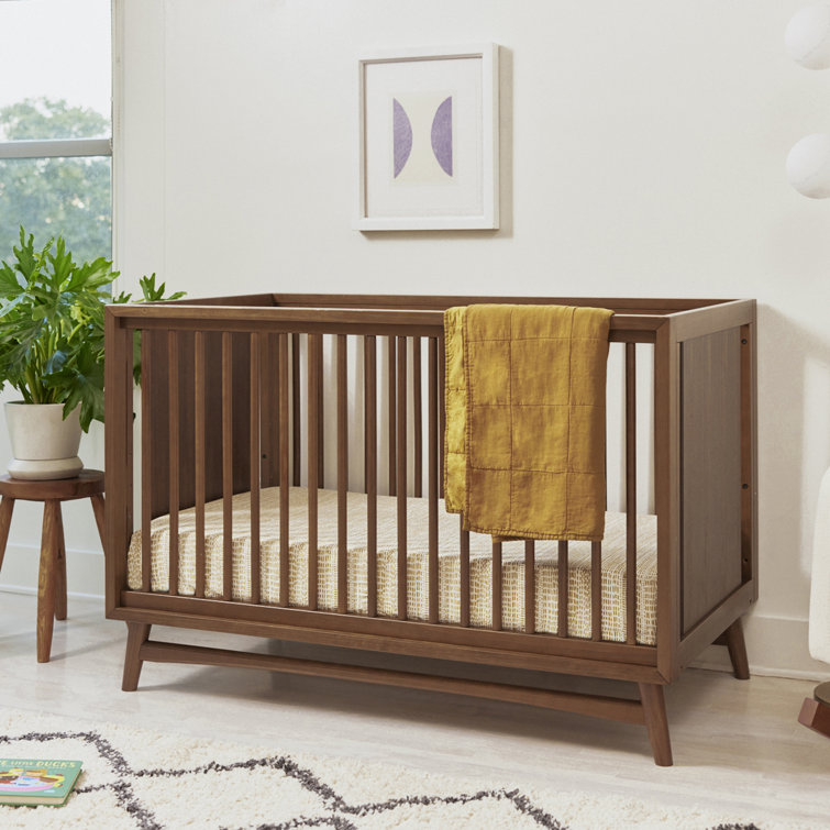 Natural Walnut Mid-Century Modern 3-in-1 Convertible Crib