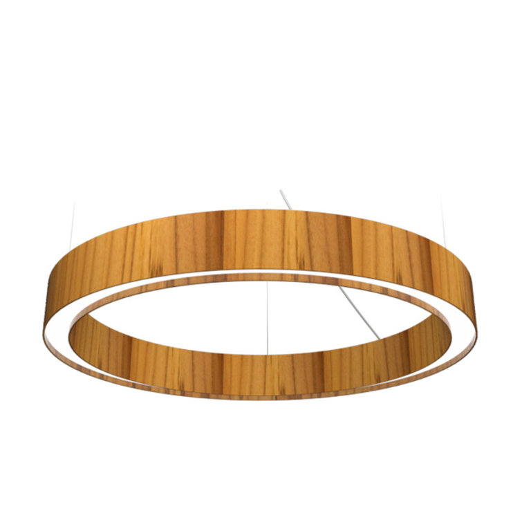 Teak and White Acrylic LED Drum Chandelier