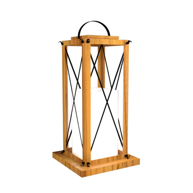 Teak and White Outdoor Lantern Floor Lamp
