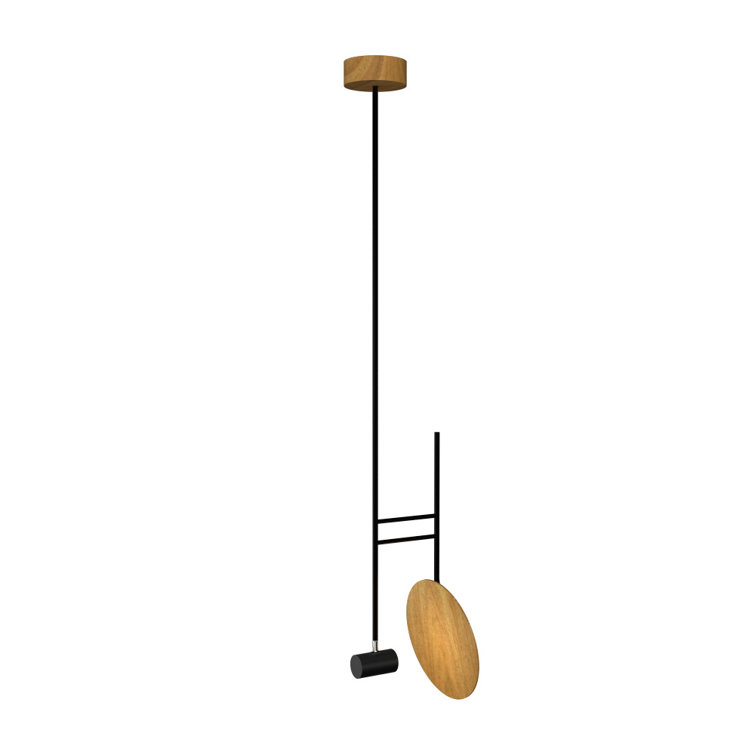 Matte Black LED Mini Pendant with Natural Wood Disk