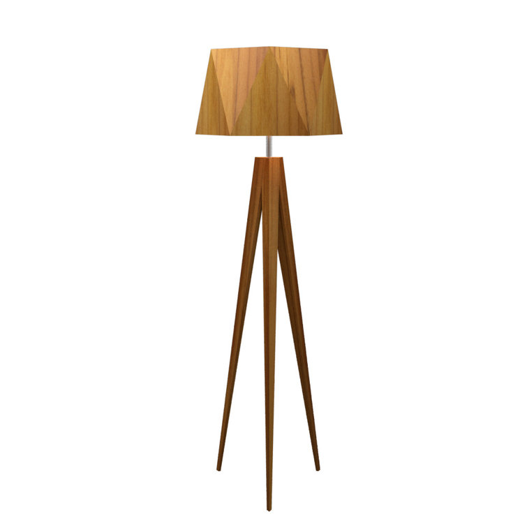 Teak and Frosted Glass Tripod Floor Lamp with LED