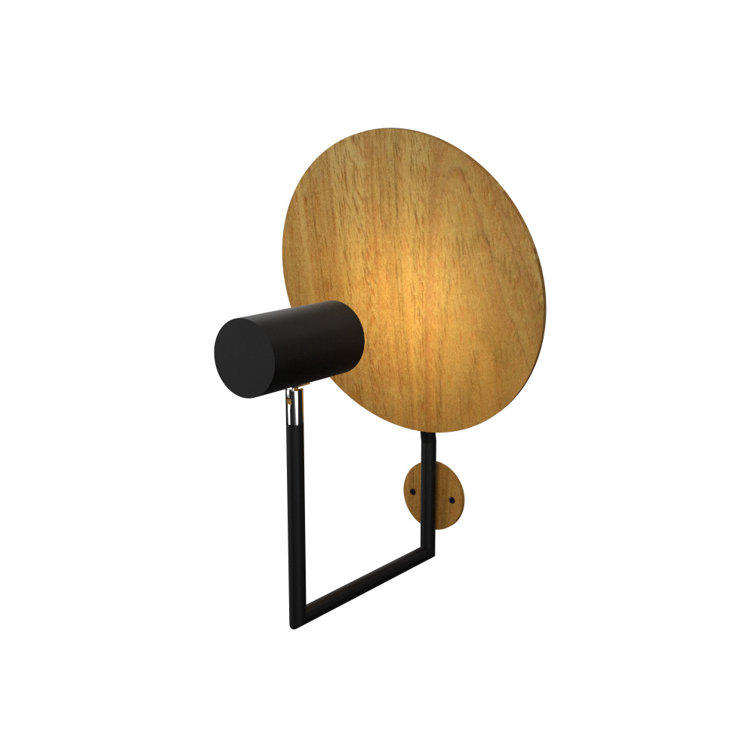 Black and Wood Veneer Modern Wall Sconce