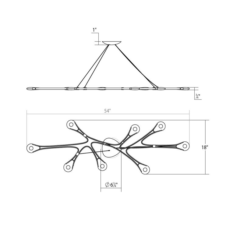 Satin Black Abstraction Linear LED Island Pendant, 54" Length